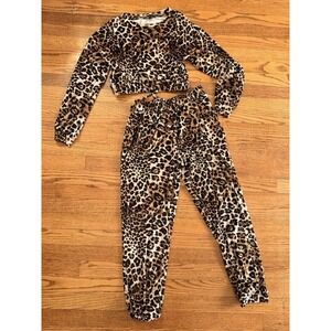 No Boundaries Super Soft Lounge Set/Pajamas Leopard Print Top XS Bottoms Small